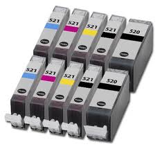 KIT 10 CARTUCCE COMPATIBILI CANON 2 SERIE COMPLETE 520BK + 521BK