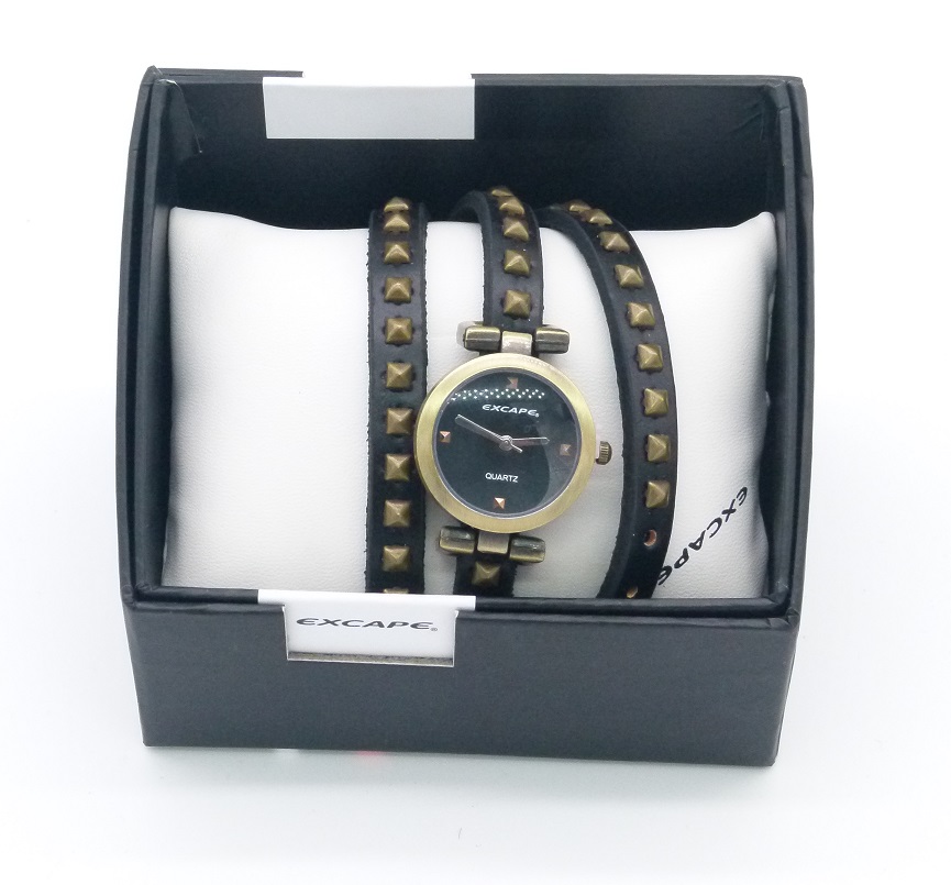 OROLOGIO DA POLSO DONNA CUOIO 3 GIRI BRONZO/NERO EXCAPE