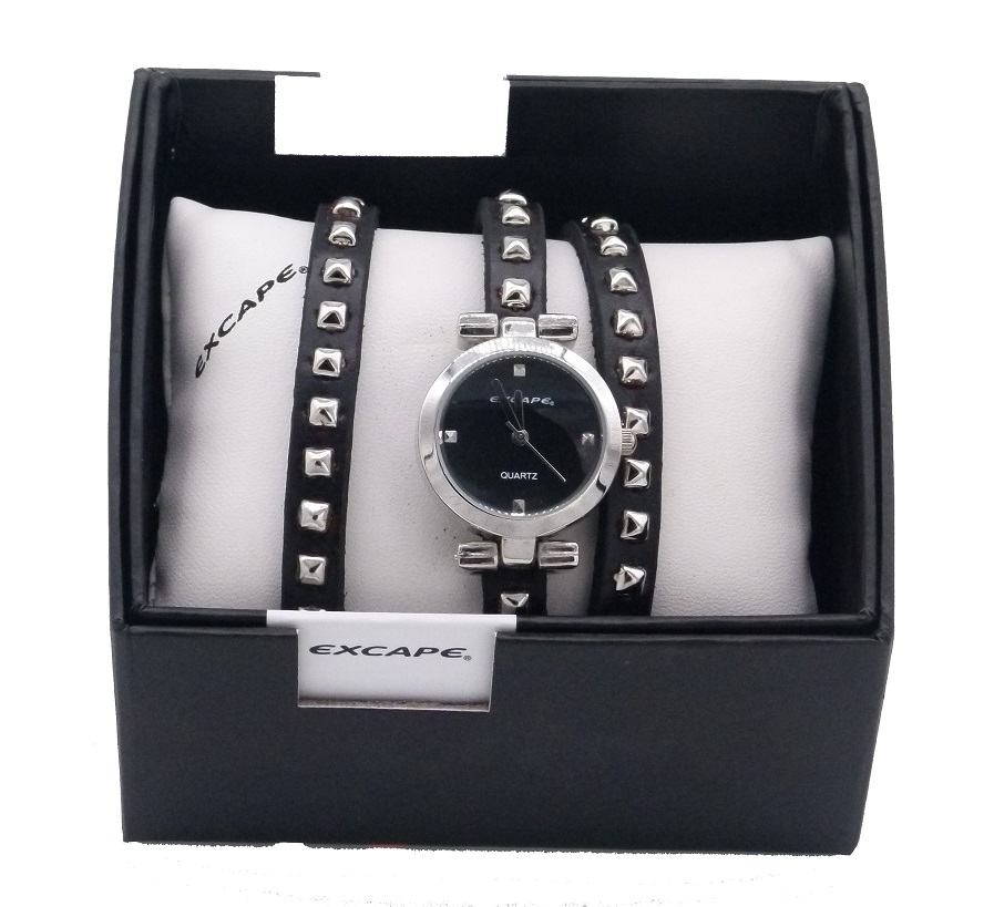 OROLOGIO DA POLSO DONNA CUOIO 3 GIRI SILVER/NERO EXCAPE